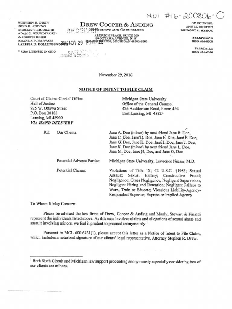 Notice of Intent To File Claim PDF Aggression Violent Crime