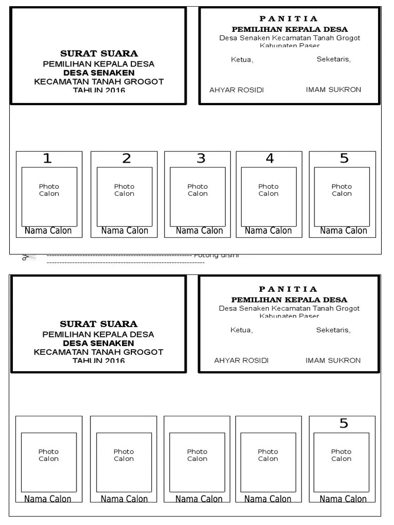 Contoh Surat Suara Pilkades 2016 PDF