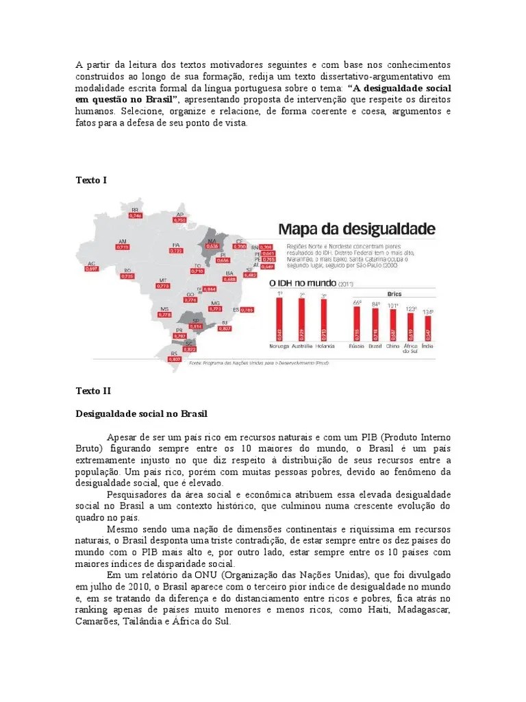 Proposta de Redação A Desigualdade Social Em Questão No Brasil