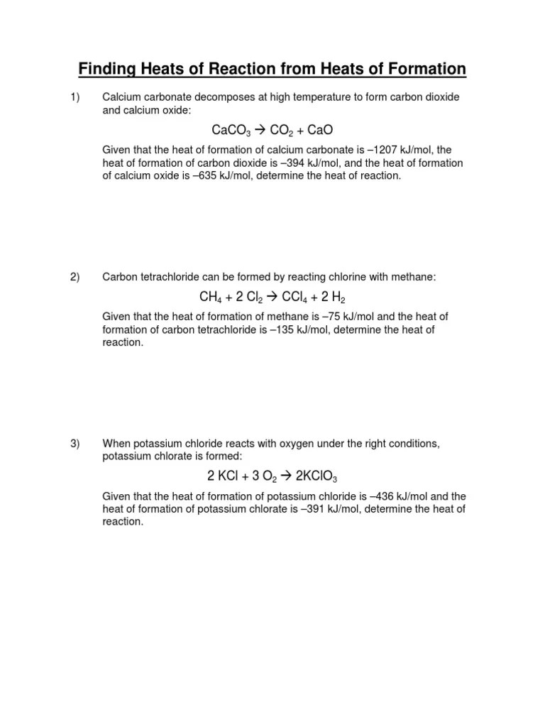 AP Heat of Reaction Worksheet