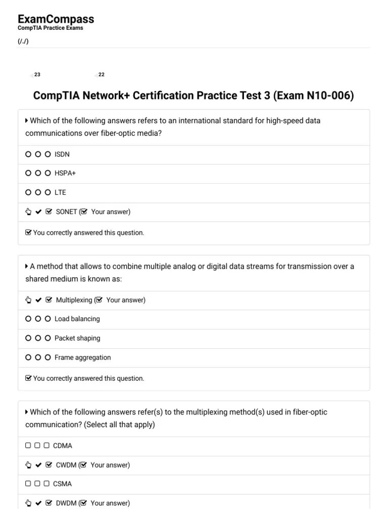 CompTIA Network+ Certification Practice Test 3 (Exam N10006) PDF Access Network