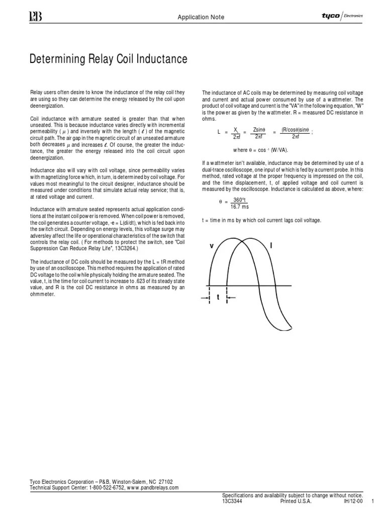 Determining Relay Coil Inductance PDF Inductor Inductance