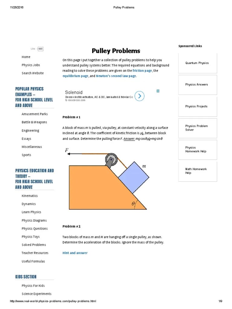 Pulley Problems Tension (Physics) Force