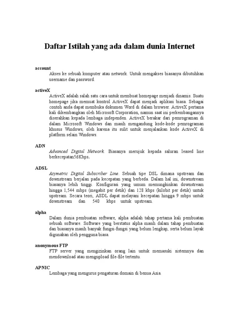 Daftar Istilah Yang Ada Dalam Dunia Internet | PDF