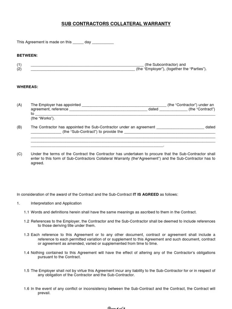 Collateral Warranty Agreement Template
