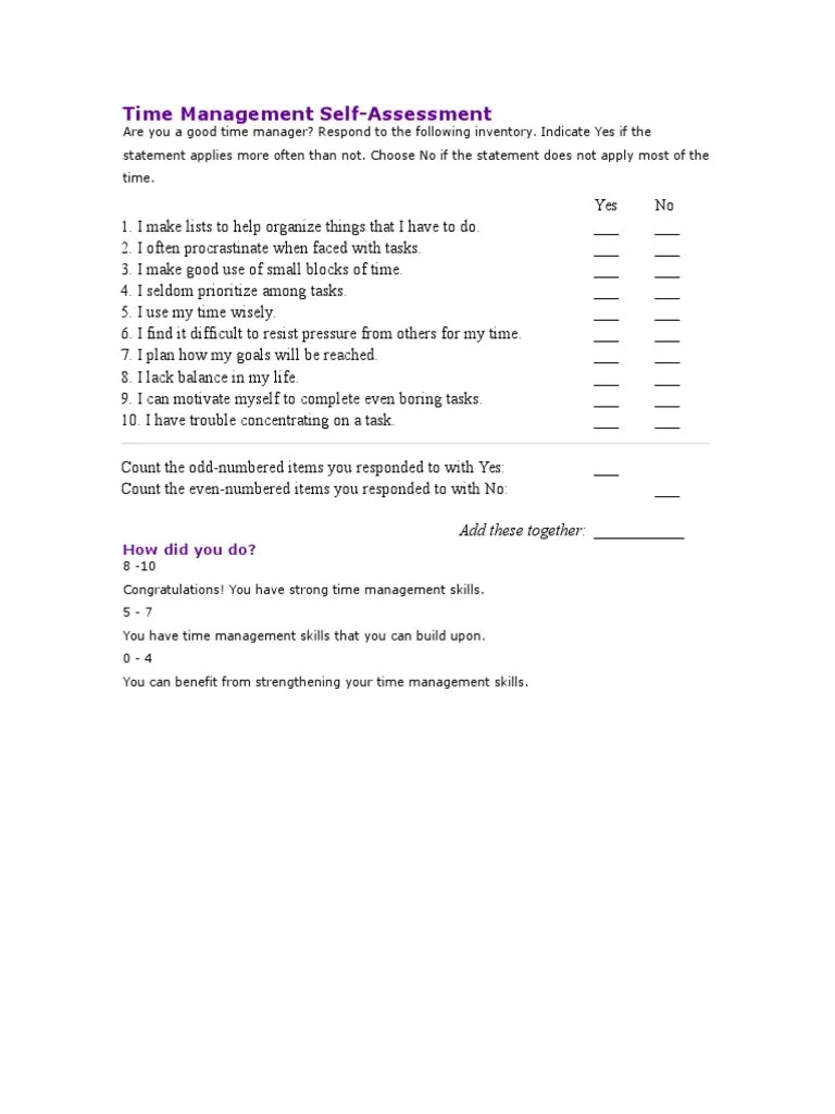 Time Management Self Assessment PDF