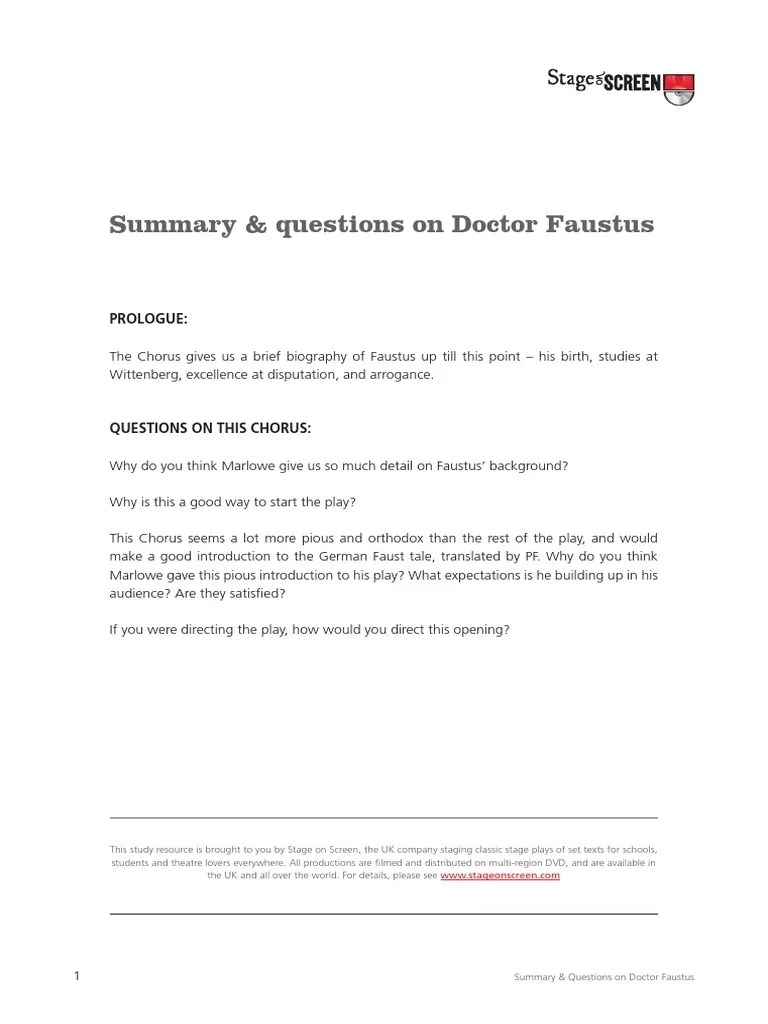 Dr. Faustus Summary & Questions PDF Religious Belief And Doctrine