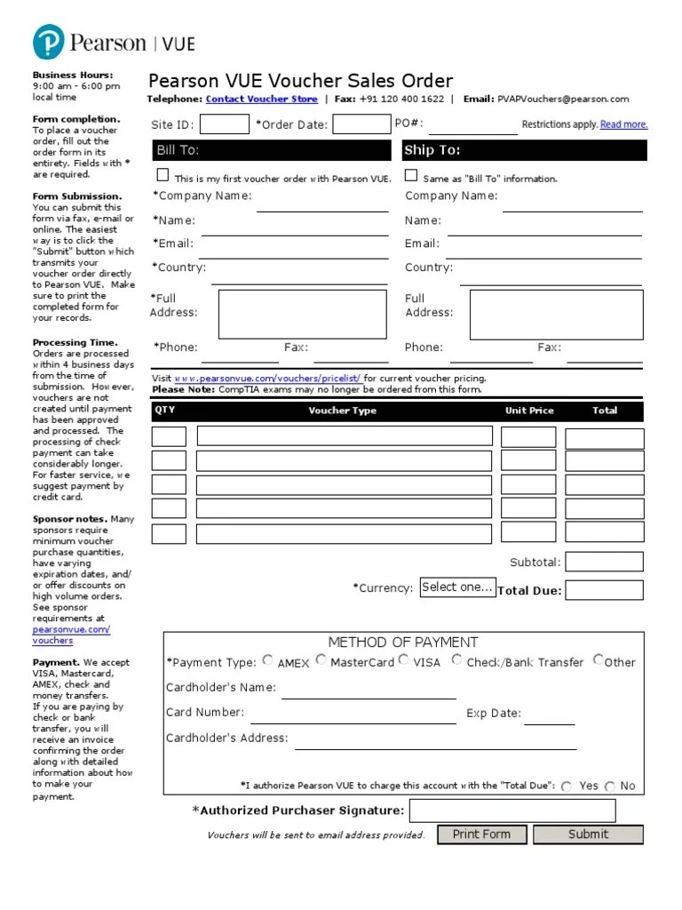 Pearson VUE Voucher Sales Order Bill To PDF