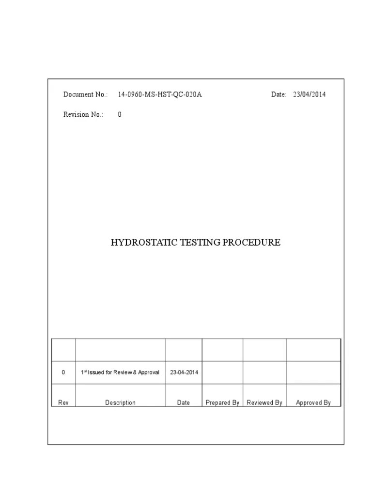 Hydrostatic Test Procedure Piping PDF Gases Gas Technologies