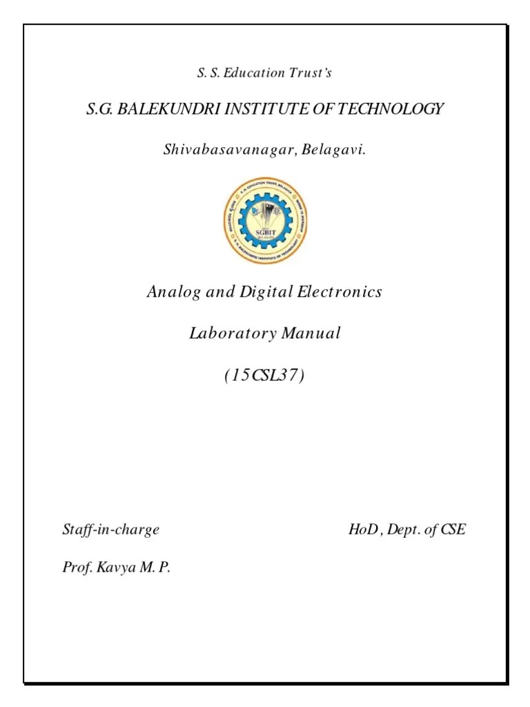 Analog and Digital Electronics (Ade) Lab Manual by Prof. Kavya M. P