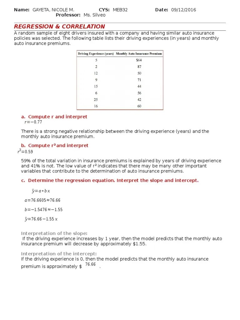 A Random Sample of Eight Drivers Insured With A Company and Having