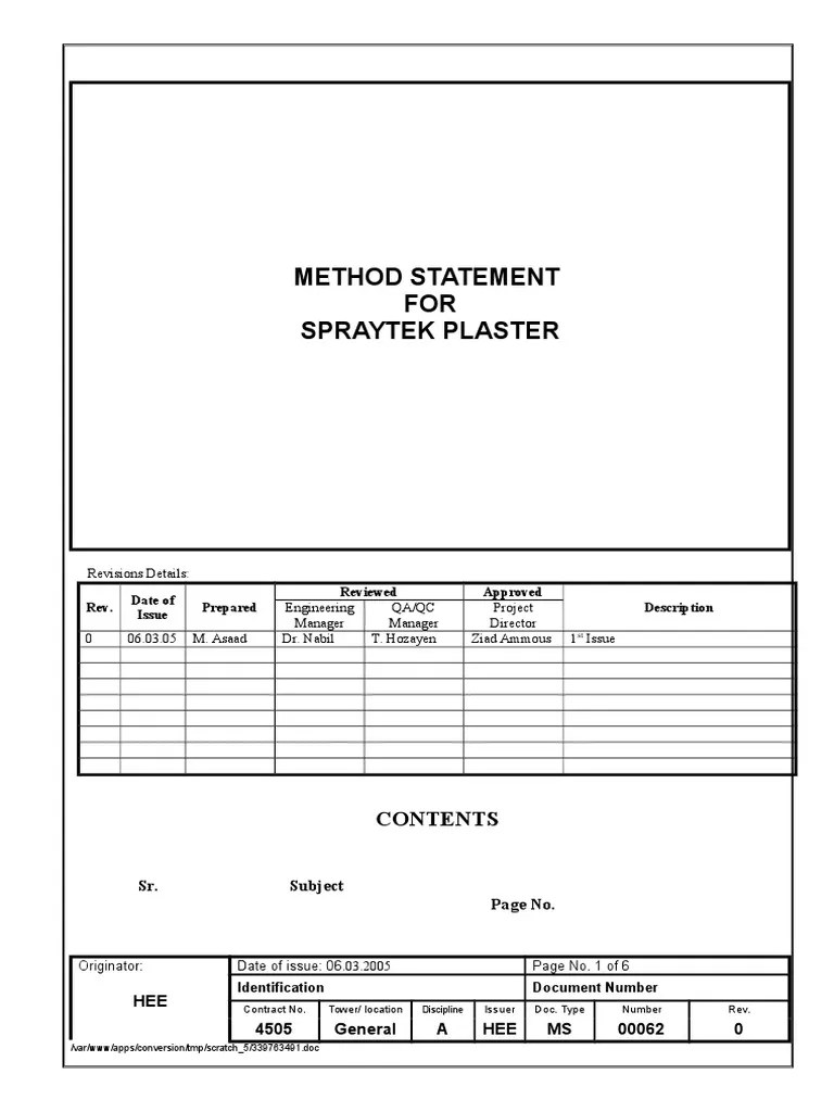 Method Statement 2 Spraytek Plaster Specification (Technical