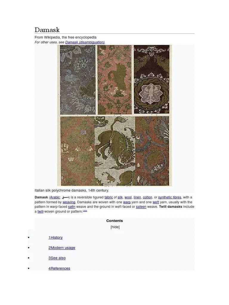 Damask From Wikipedia, The Free Encyclopedia PDF Weaving