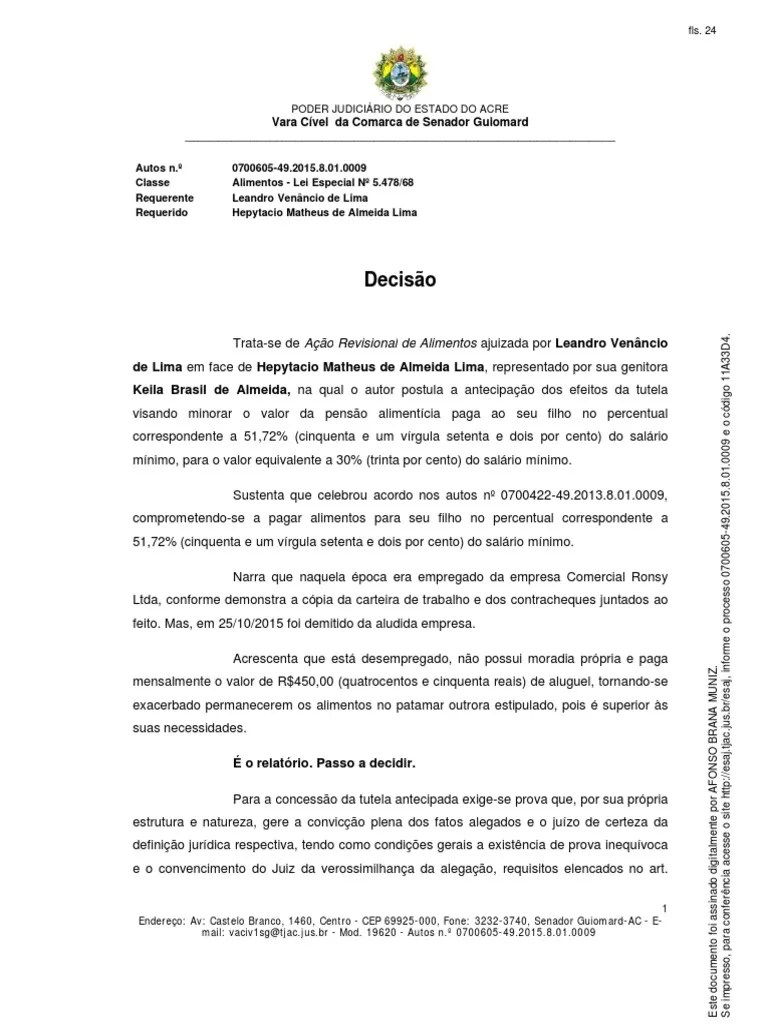 Decisão Tutela Antecipada Revisão de Alimentos Leandro