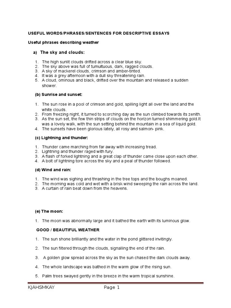 The sky and clouds Useful Words/Phrases/Sentences For Descriptive