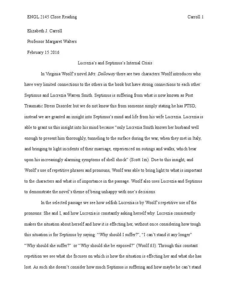 Mrs Dalloway Close Reading PDF Mrs Dalloway