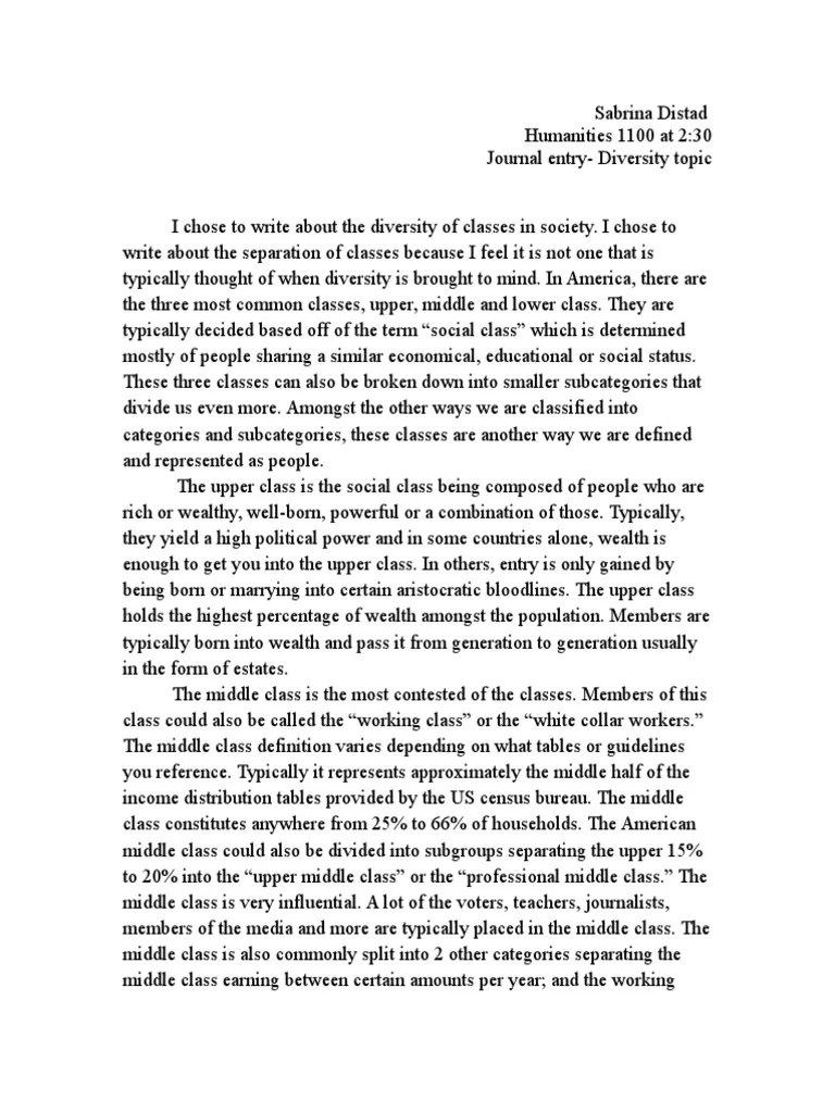 journal entry diversity American Middle Class Wealth