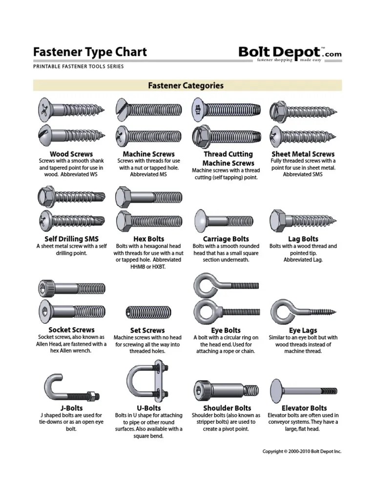 Type of ScrewsChart.pdf Nut (Hardware) Screw