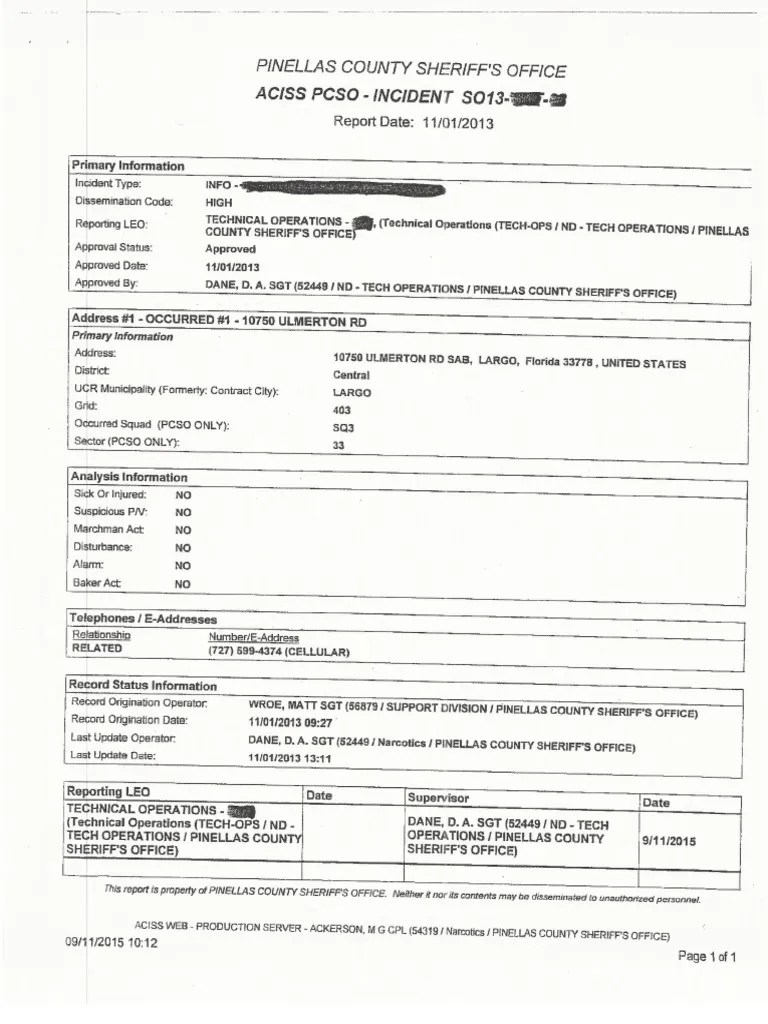 Pinellas County Sheriff's Deputy Matthew Wroe ACISS Report From