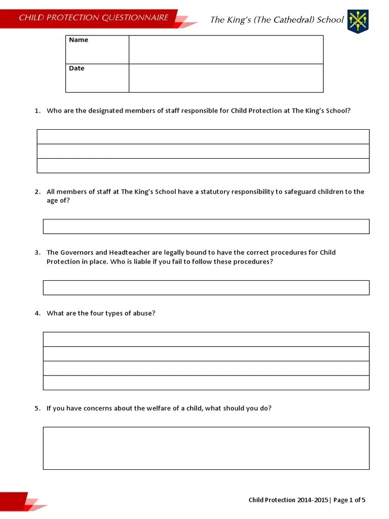 201415 Child Protection Questionnaire Child Protection Whistleblower