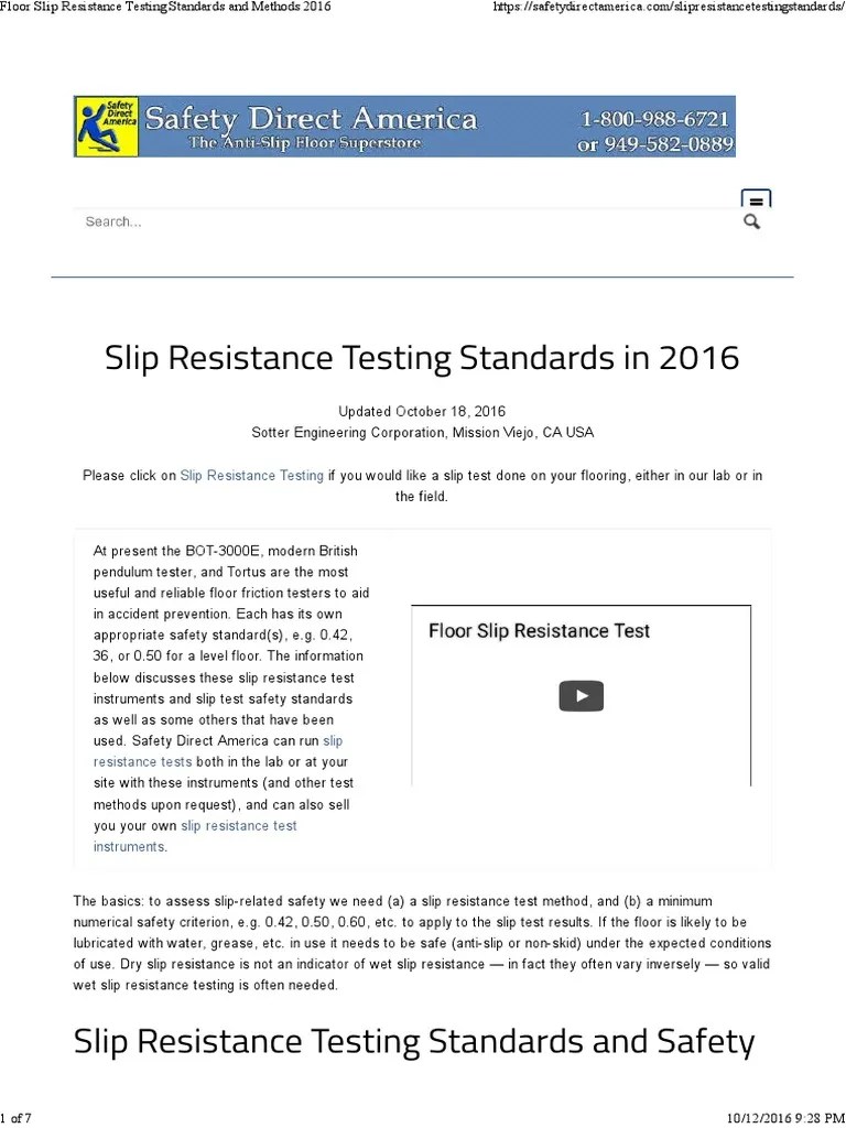 Floor Slip Resistance Testing Standards and Methods 2016 Evaluación