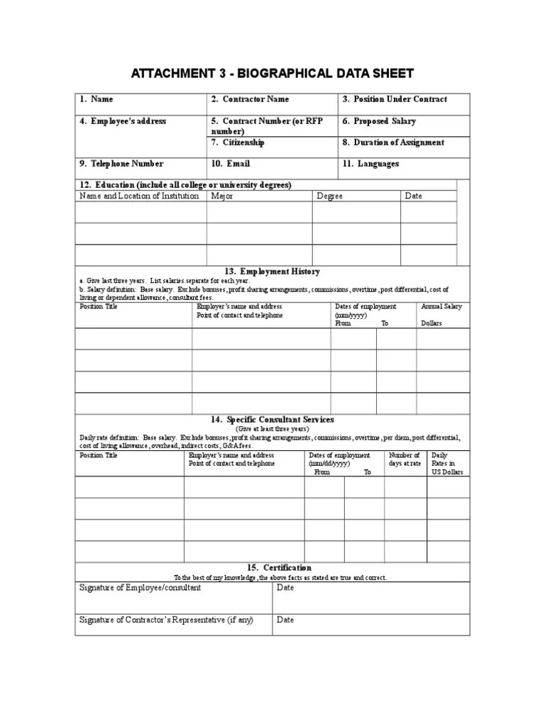 Biographical Data Template