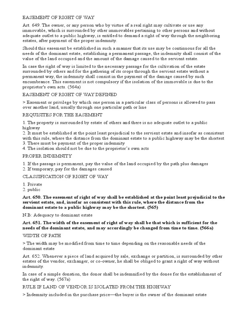 Easement of Right of Way Easement Indemnity
