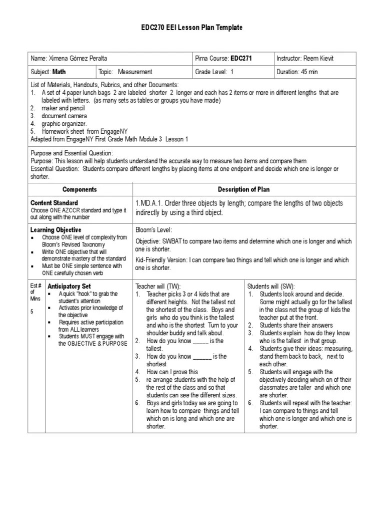 edc271 revise eei lesson plan measuring lesson 1 Lesson Plan Educational Assessment