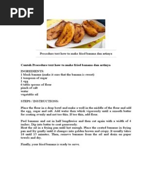 Procedure Text How To Make Fried Banana Dan Artinya | PDF