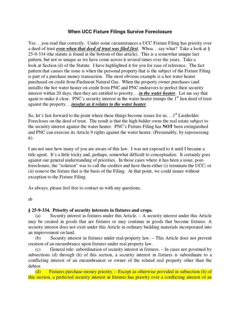 Ucc Fixture Filings Security Interest Lien