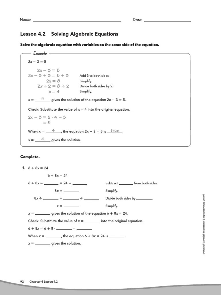 reteach 42 Equations Abstract Algebra