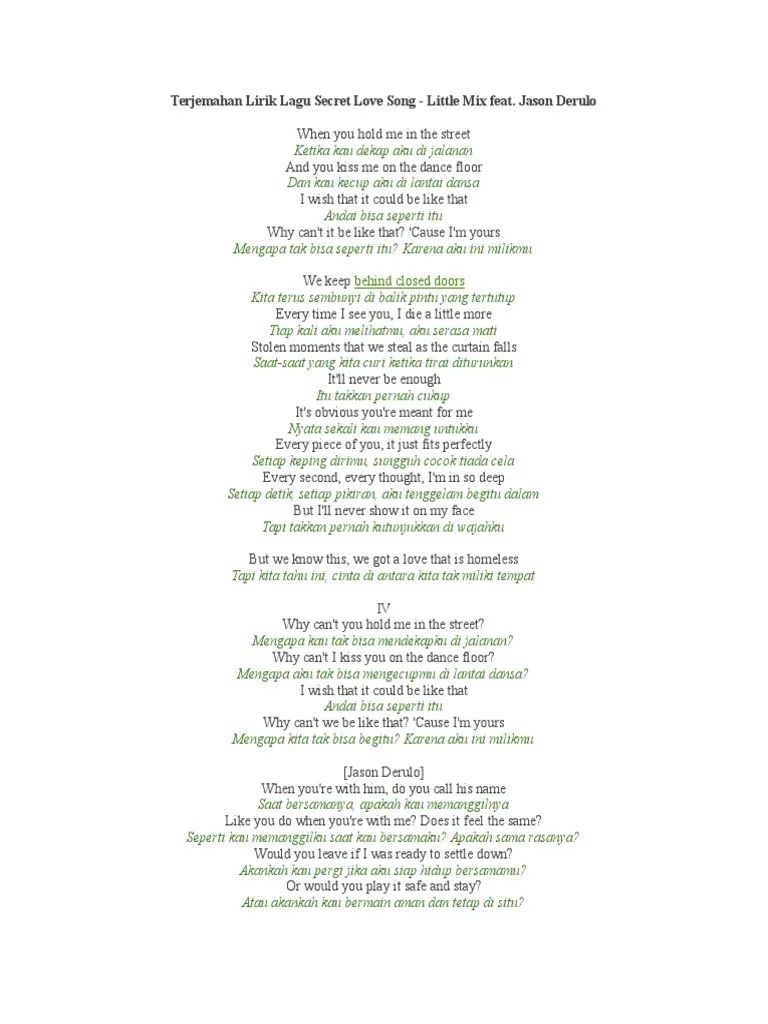 Terjemahan Lirik Lagu Secret Love Song | PDF