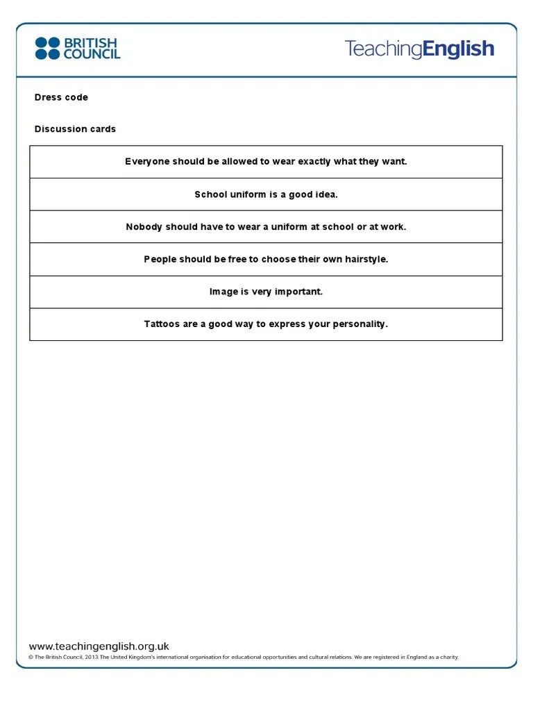 Dress Code Discussion Cards PDF PDF