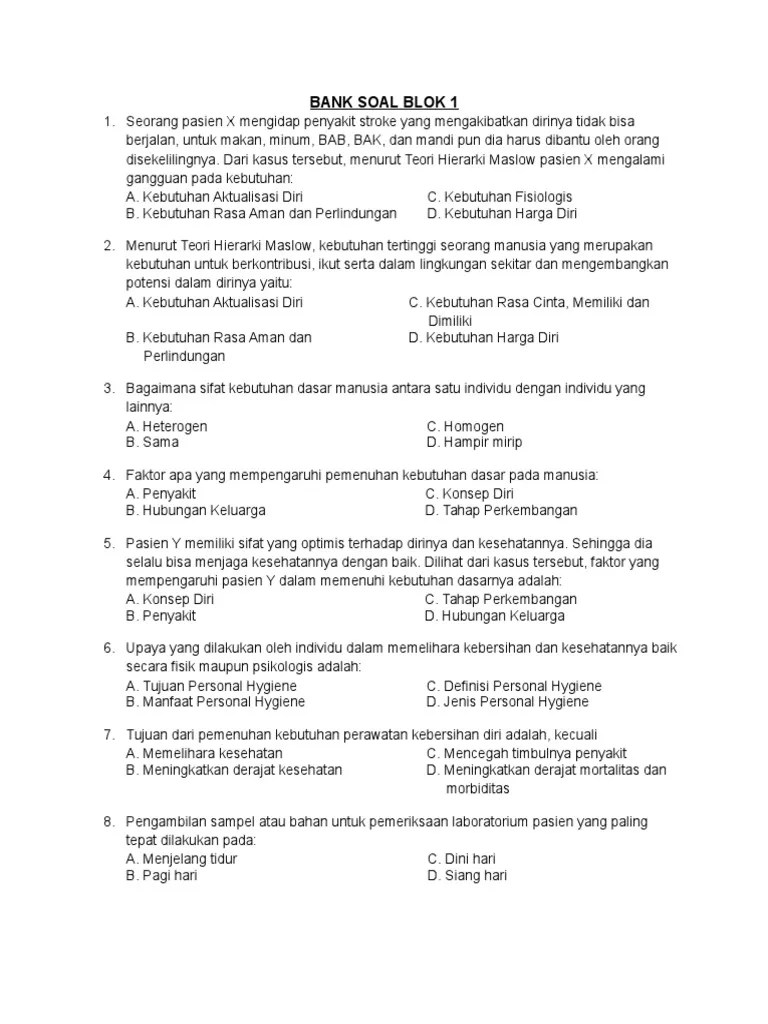 Soal Pilihan Ganda Personal Hygiene – Sekali