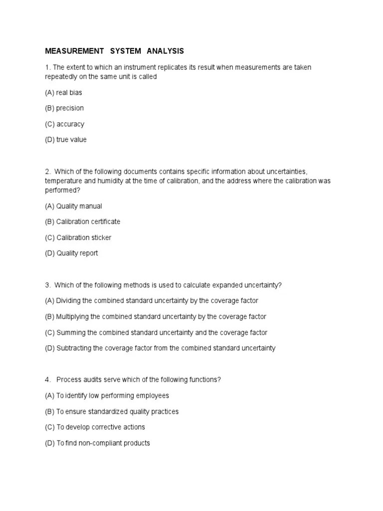 Metrology MCQ PDF Calibration Accuracy And Precision
