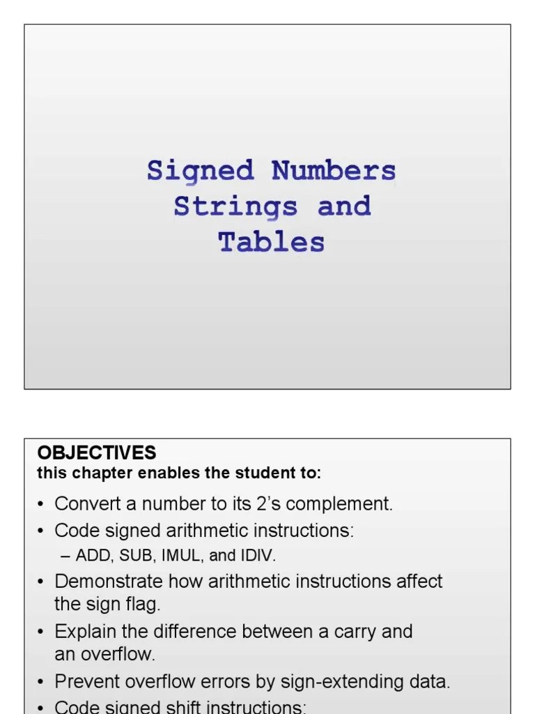 6 Signed Numbers Strings and Tables PDF Assembly Language Instruction Set