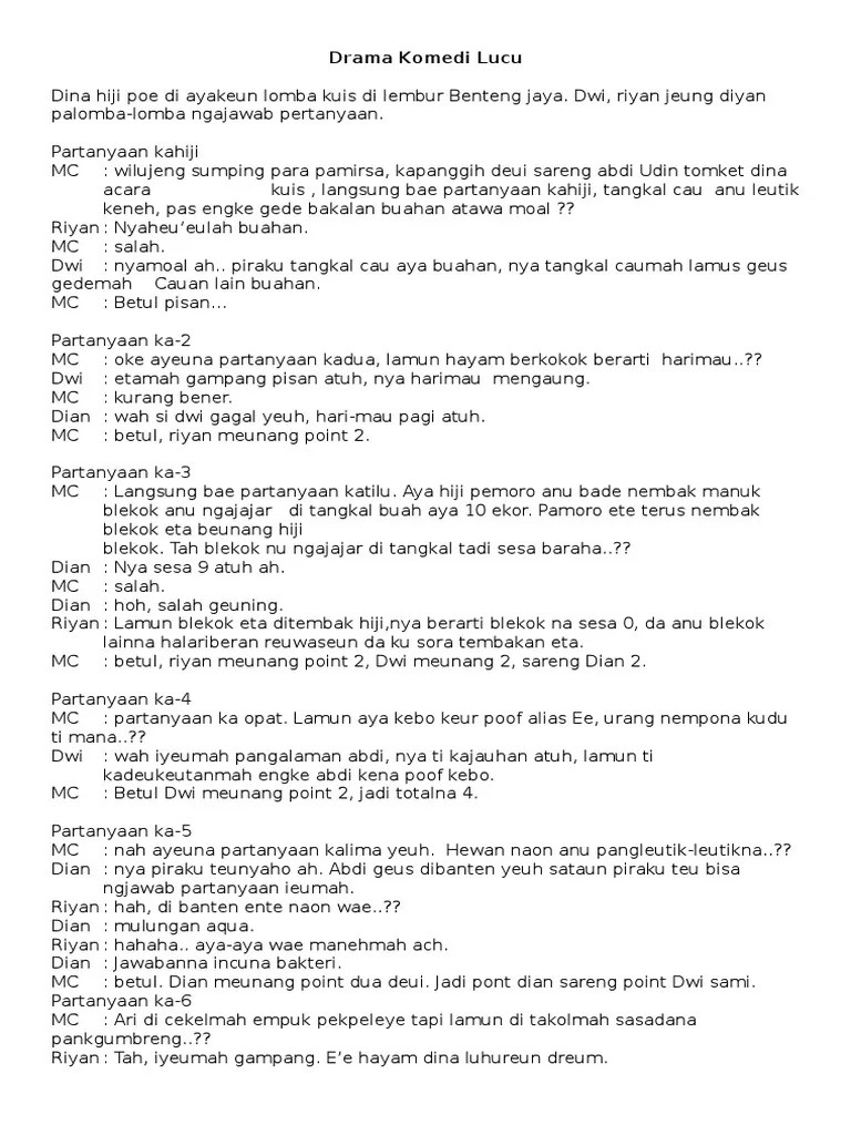 Contoh Naskah Drama Pendek Bahasa Sunda 4 Orang Pemain Lucu | PDF
