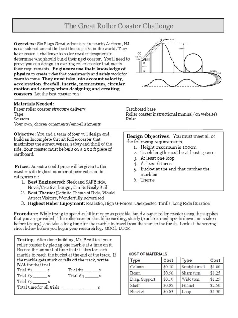 roller coaster project rubric Classical Mechanics Physics & Mathematics