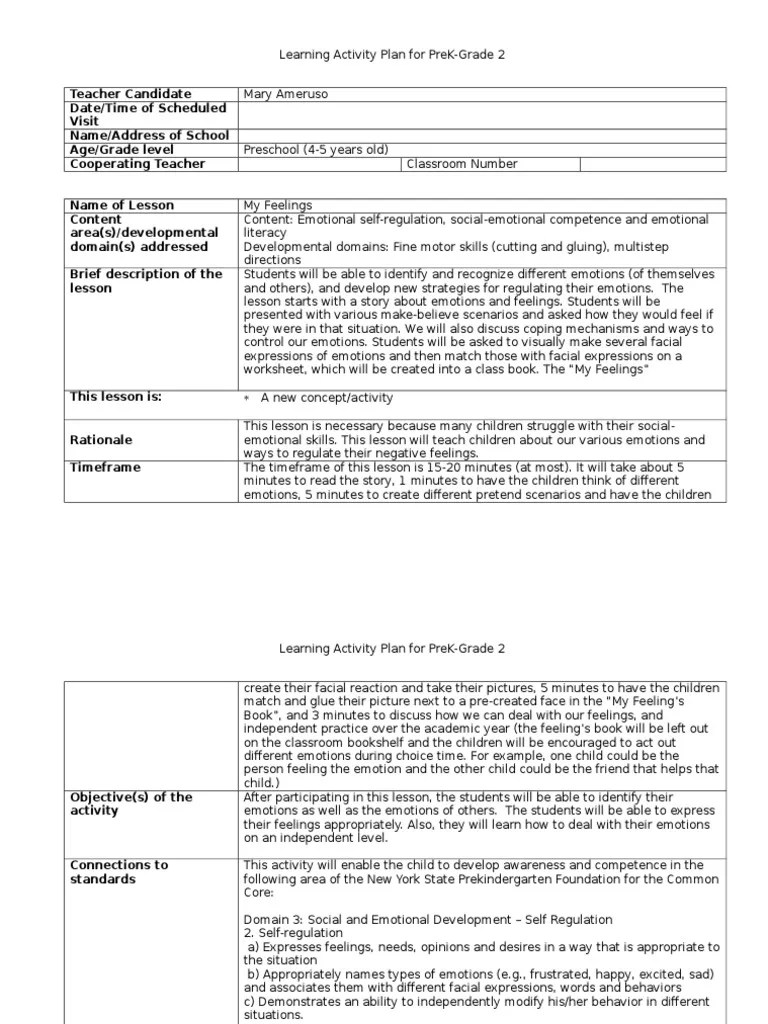 lesson plan 1 social emotional Emotions SelfImprovement