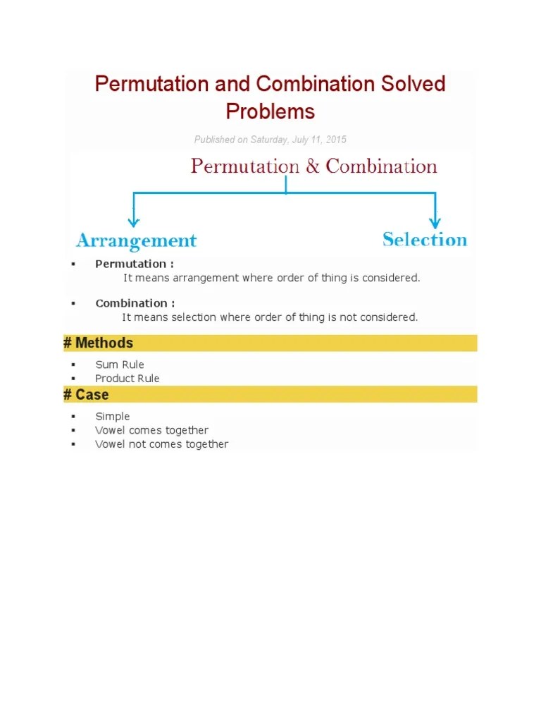 Permutation and Combination Solved Problems Permutation Discrete Mathematics