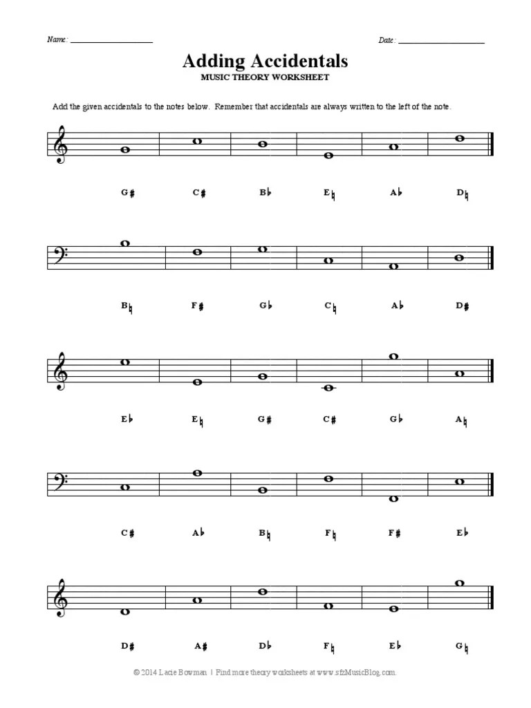 Theory Worksheet Adding Accidentals PDF