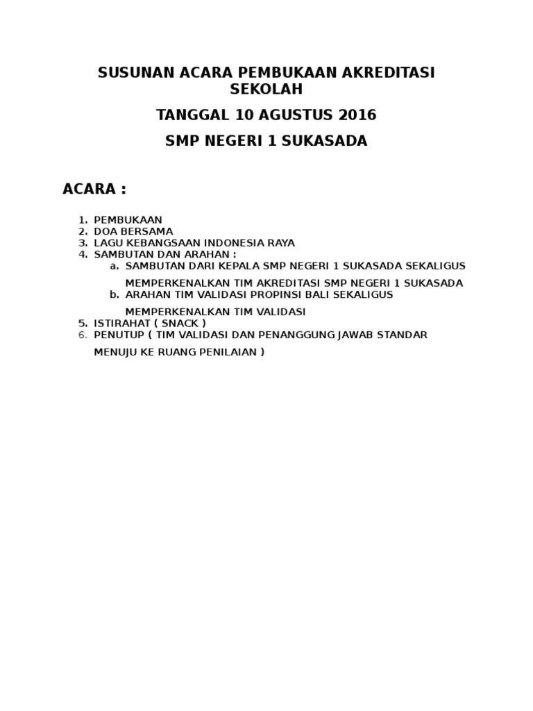 Susunan Acara Pembukaan Akreditasi Sekolah | PDF