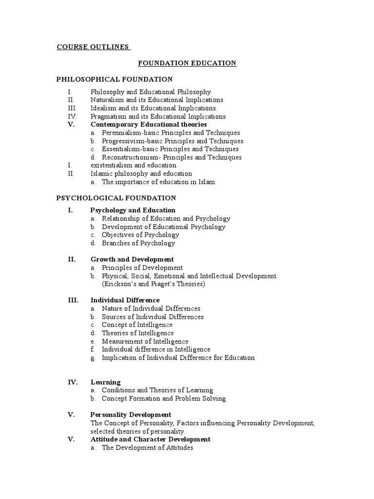 Course Outline Foundation Education M.ed Intelligence Concept