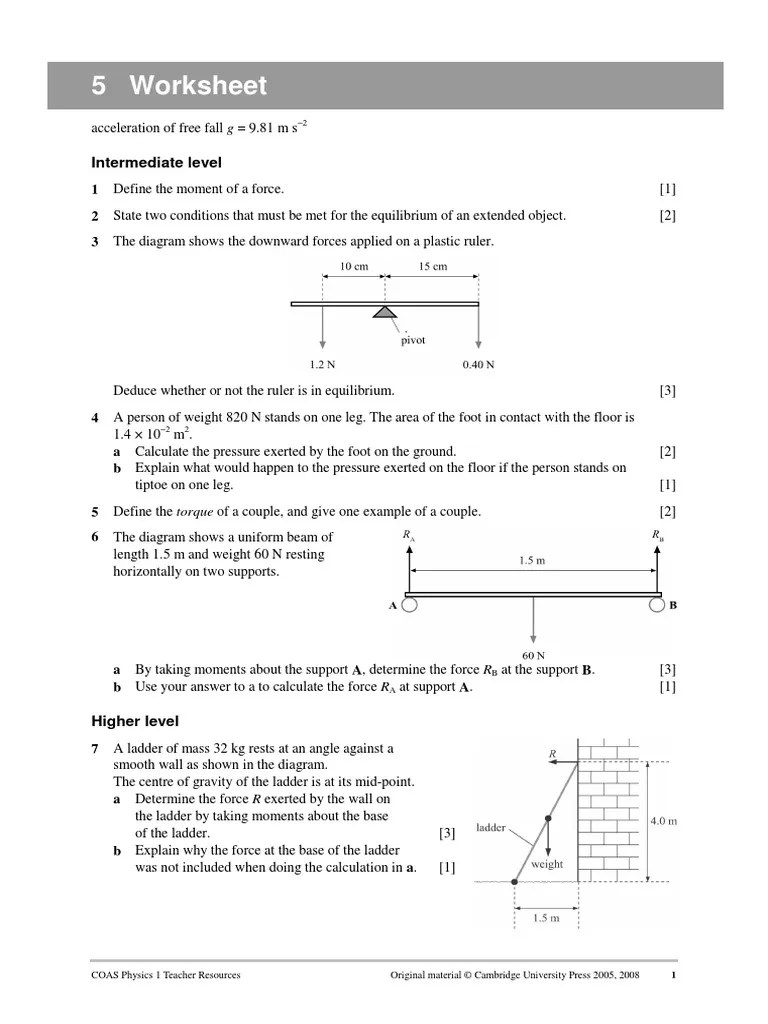 Moments Worksheet Center Of Mass Weighing Scale Free 30day Trial