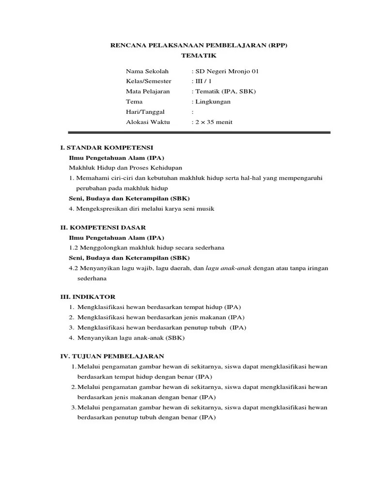 RPP IPA KELAS 3 Penggolongan Hewan (1)