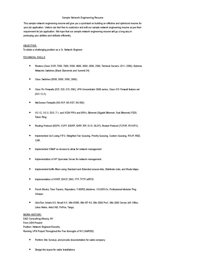 CCNP Network Engineer Resume Free Word Download Router Virtual Private Network