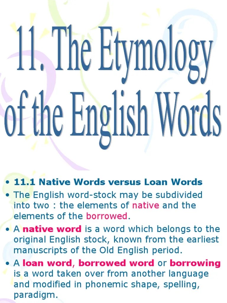 English Lexicology Etymology of English words Latin English Language