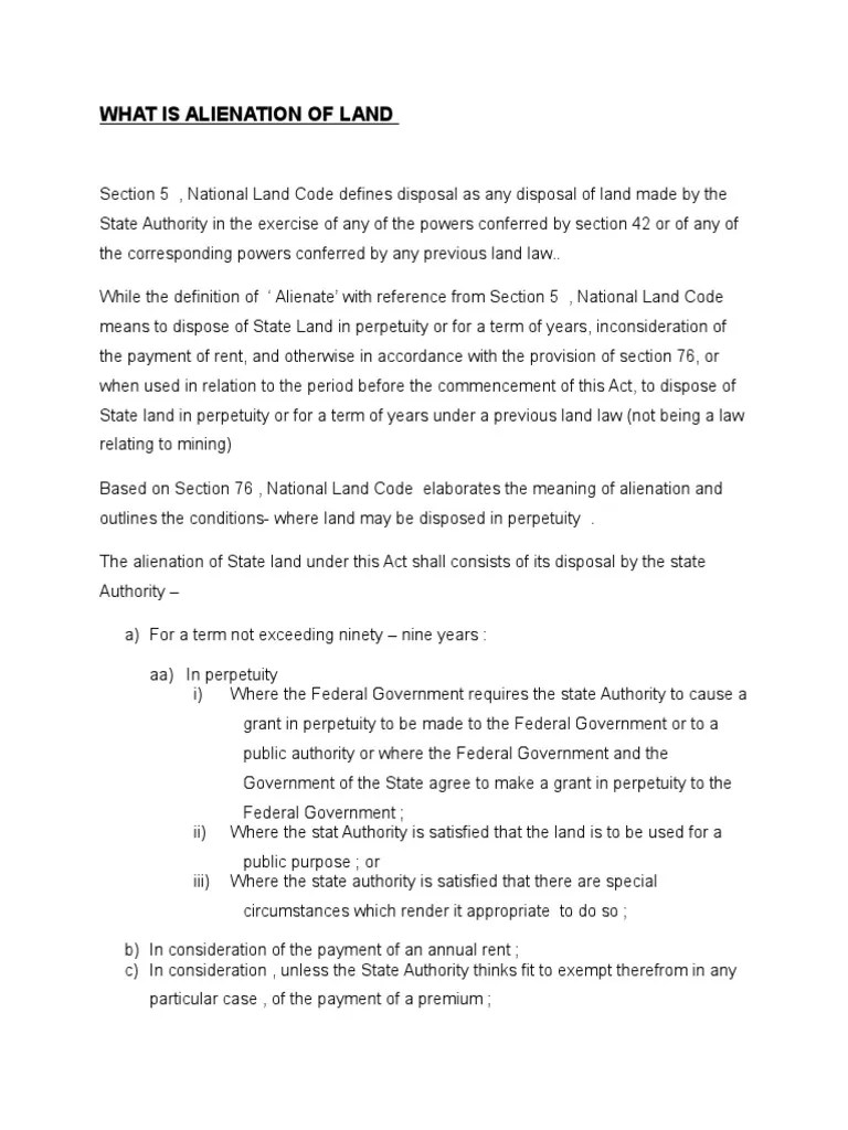 Alienation of Land Federal Government Of The United States