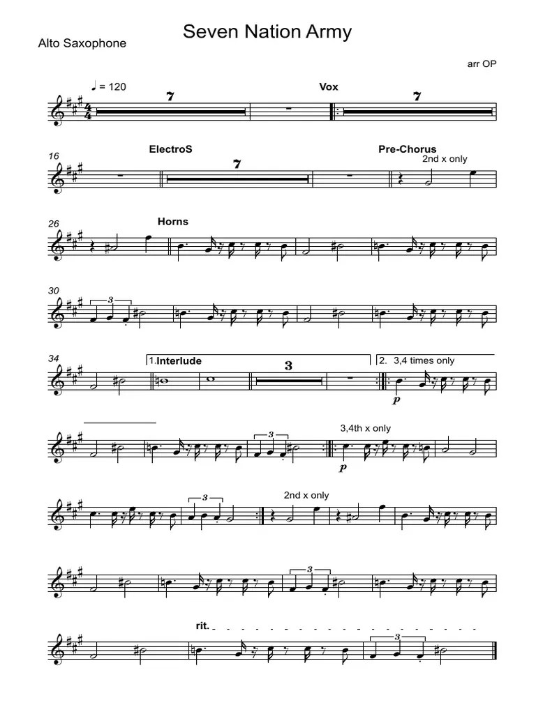 Seven Nation Army Alto Saxophone