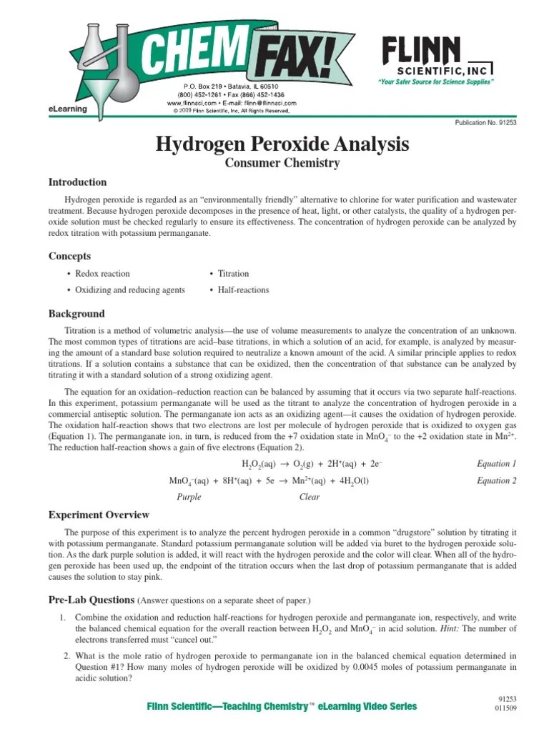 Hydrogen Peroxide Analysis by FlinnSci Redox Titration